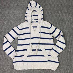 Faherty Knit Sweater Women's Small Rose Striped Kent Hooded Beige Blue Hoodie